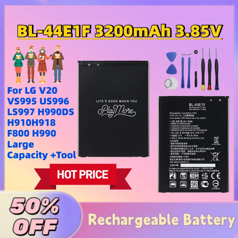 

In Stock BL-44E1F 3200mAh 3.85V Mobile Phone Battery for LG V20 VS995 US996 LS997 H990DS H910H918 F800 H990 Large Capacity +Tool