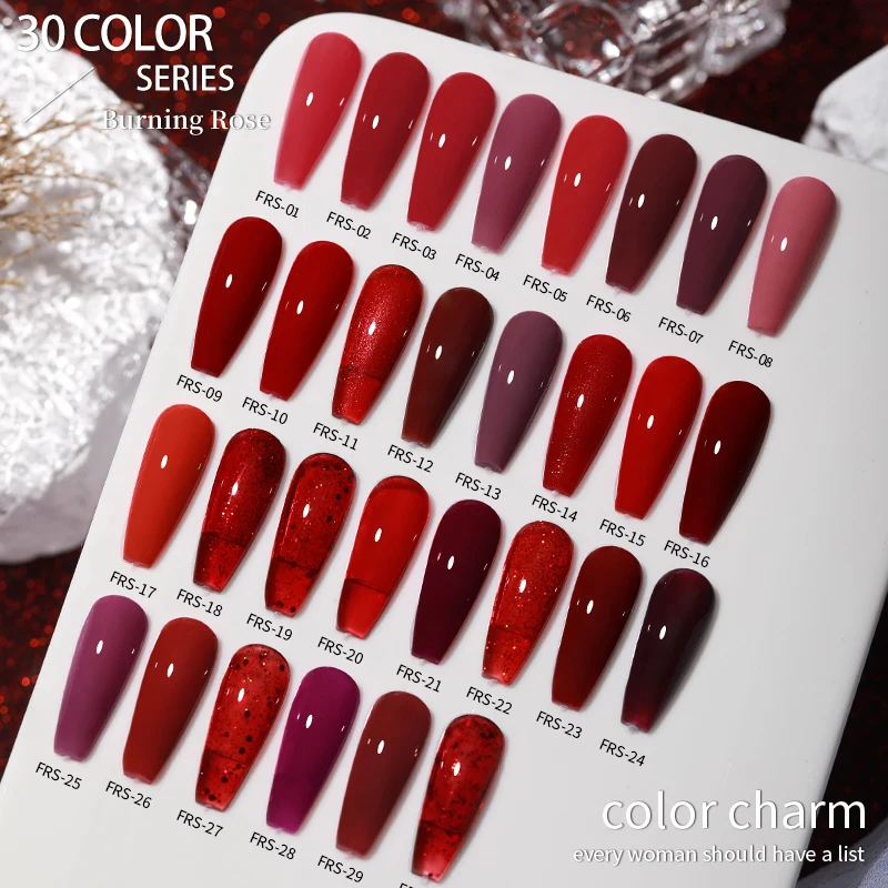 AS Red Gel Nail Polish Set Crystal Semi Permanent Kit Soak Off UV Gel Varnish 30 Colour Nail Art Manicure Cherry Rose Red Vernis