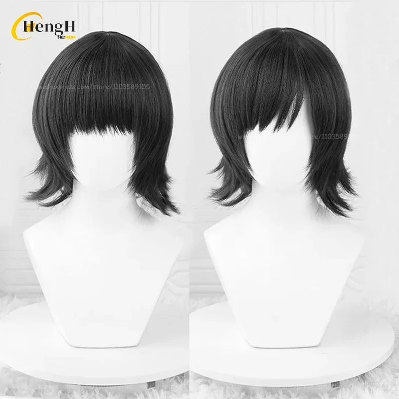 In Stock Himeno Synthetic Cosplay Wig Anime Short 33cm Black Wig With Patch Heat Resistant Hair Halloween Party Wigs + Wig Cap