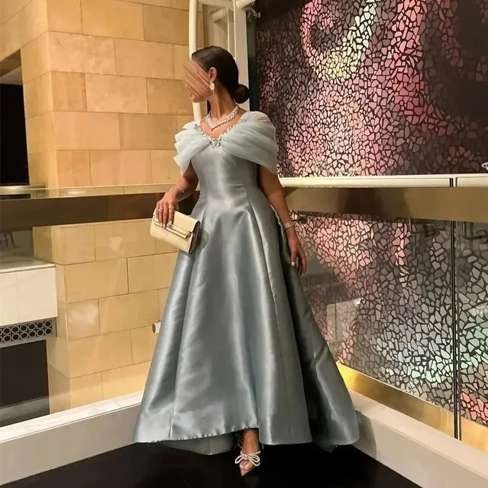 MANRUIXIN مخصص البريق أنيقة الخامس الرقبة فستان حفلات ألف خط الساتان مناسبة رسمية ثوب الديكور الترتر مساء اللباس