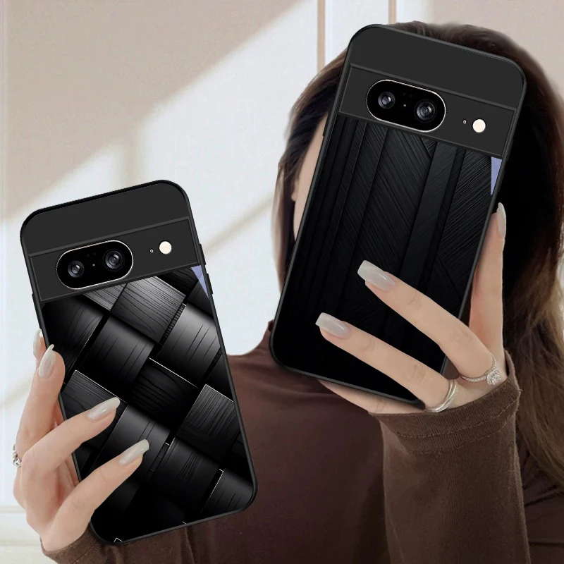 Dark geometric texture For Google Pixel 10 Pro XL Pixel 9 Pro XL Pixel 8a 7a Pixel 7 Pro Pixel 8 7 9 10 Black Glass Phone Case view 4