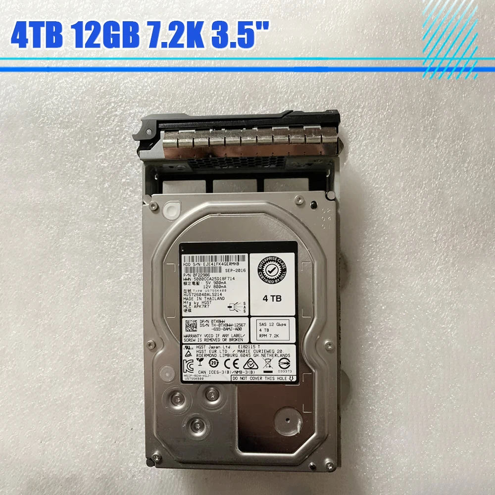 For Dell 4TB 12GB 7.2K 3.5'' 0TX8WW HUS726040ALS214 Server Hard Drive HDD