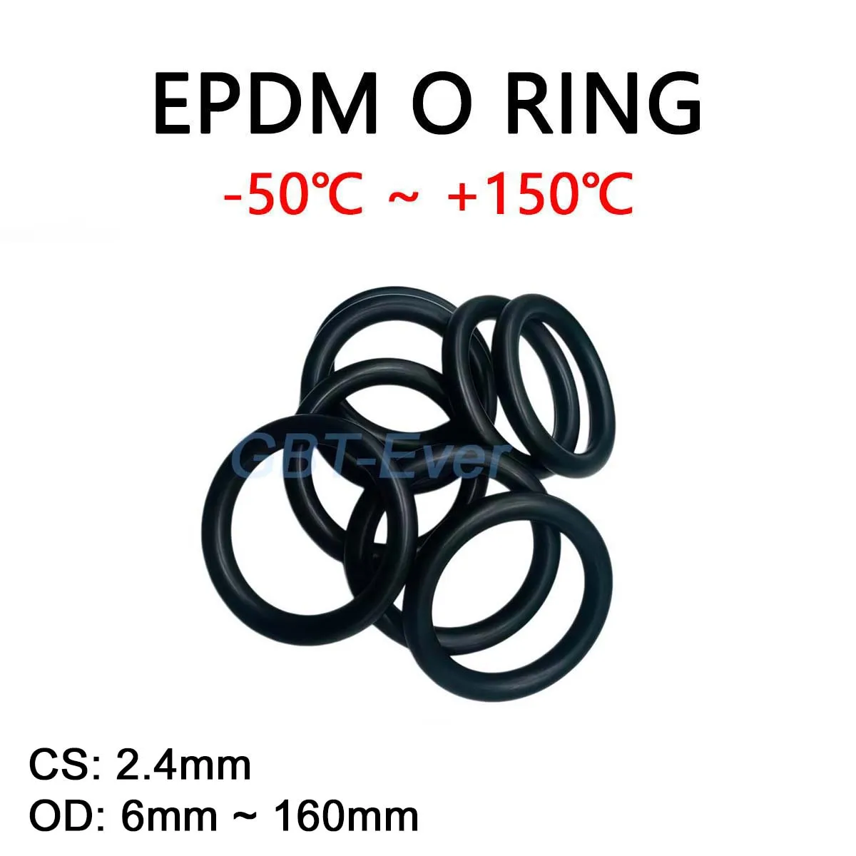 EPDM Rubber O Ring CS 2.4mm OD 6mm ~ 160mm  Acid and Alkali Resistance Water Resistance Friction Resistance O-Ring Seal