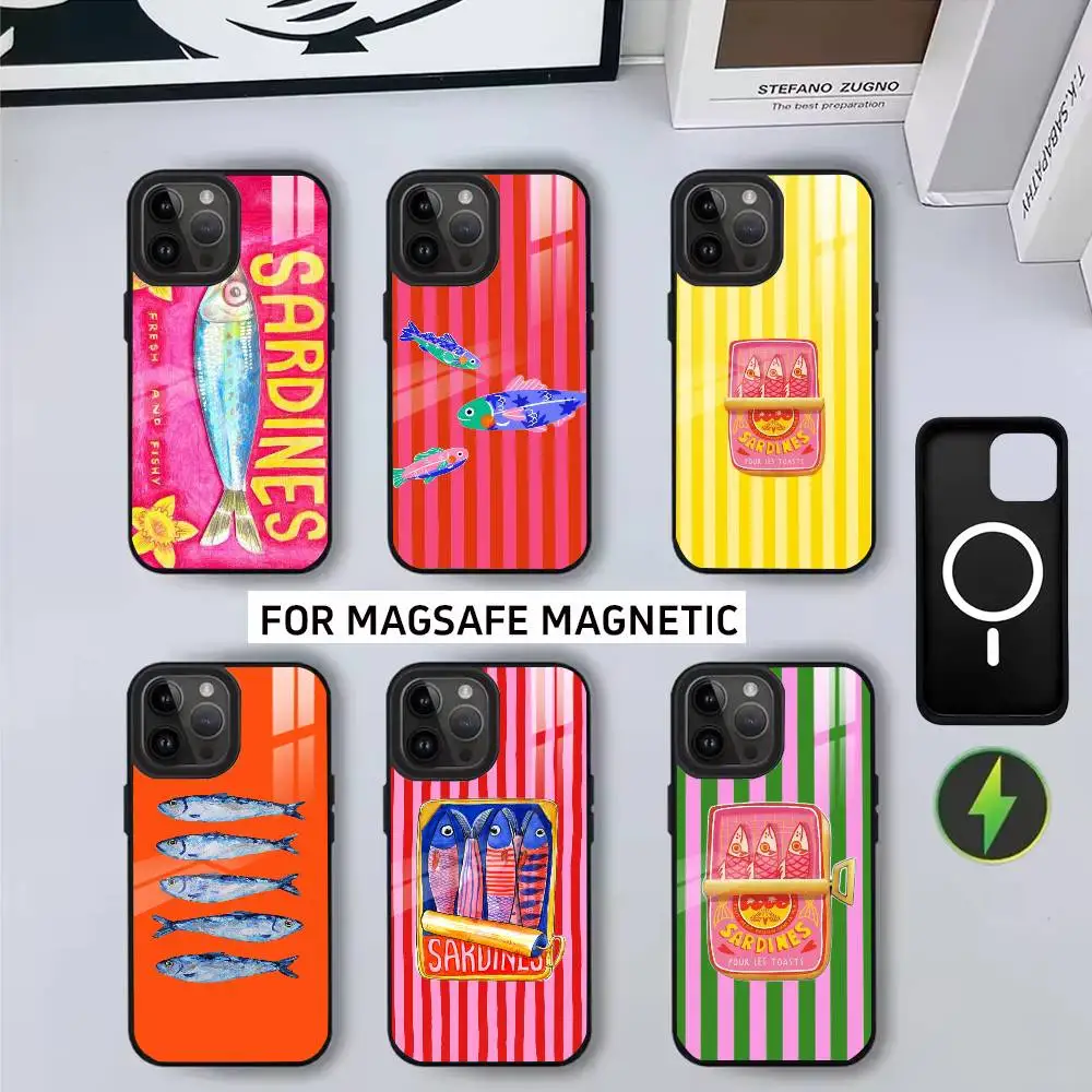 

Cute F-Funny F-Fish S-Sardines-FS Phone Case For iPhone17,16,15,14,13,12,11 Plus,Pro Magnetic For Magsafe Wireless Charging