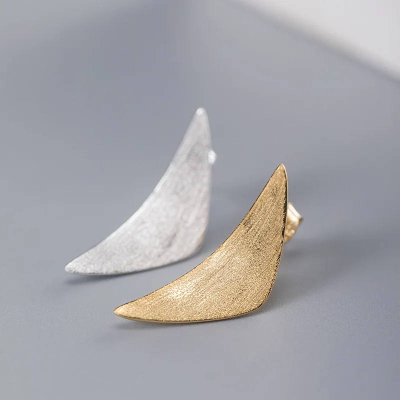 

Lotus Fun Real 925 Sterling Silver Irregular Geometric Triangular Sail Stud Earrings for Women Party High Quality Fine Jewelry