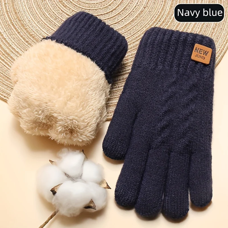 A Pair of Warm Plush Lined Touch Screen Double-layer Winter Gloves for Men and Women