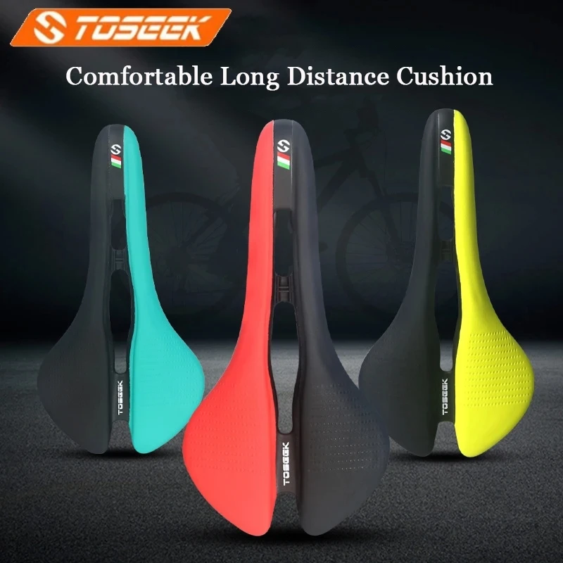 TOSSEK 143mm Bicycle Saddle Long Distance Bike Seat Cushion Ultralight Road Bicycle Seat Hollow Breathable Mountain Bike Saddle