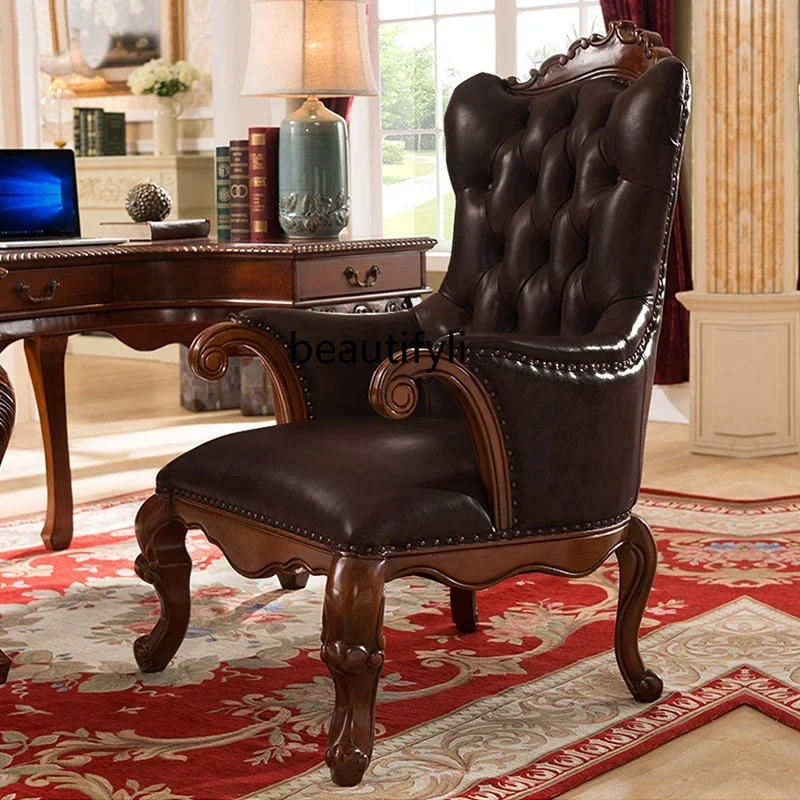 

ss K178 ss25 American retro leather solid wood tiger chair living room leather art single sofa European hotel negotiation leisur