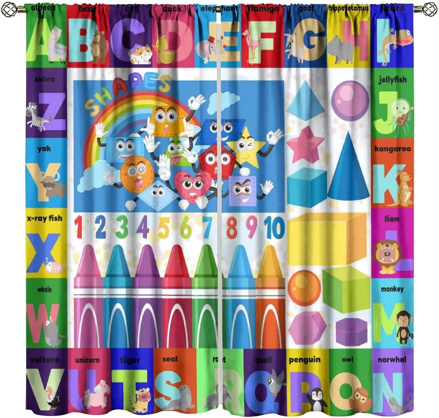 

Красочные образовательные шторы ABC, мультяшные алфавитные животные, математические геометрические фигуры, обучающие оконные шторы для детской спальни