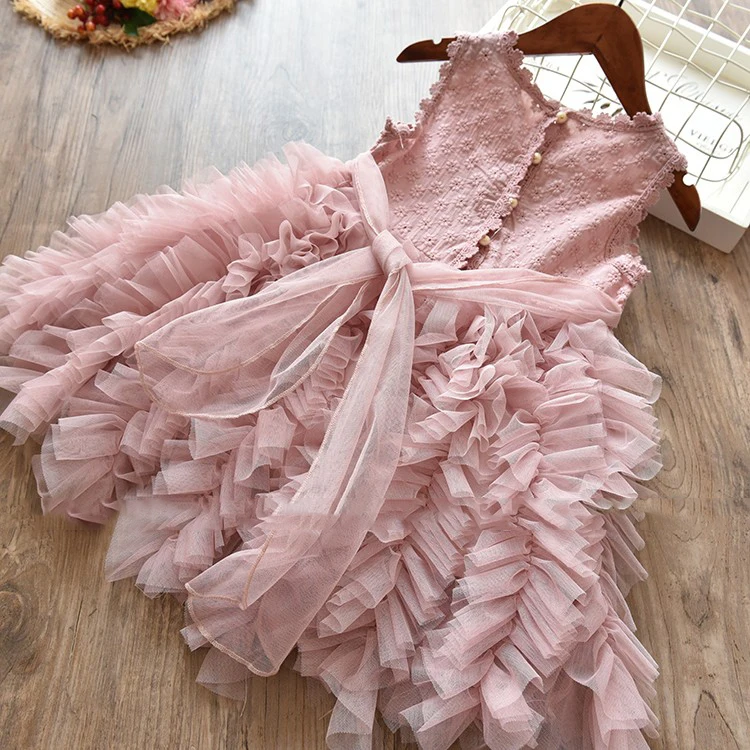 Spring Lace Girls Dress Princess Causal Wear Children Summer Party Clothes Toddler 3 6 8 Years Girls Pink Dress Vestido Infantil