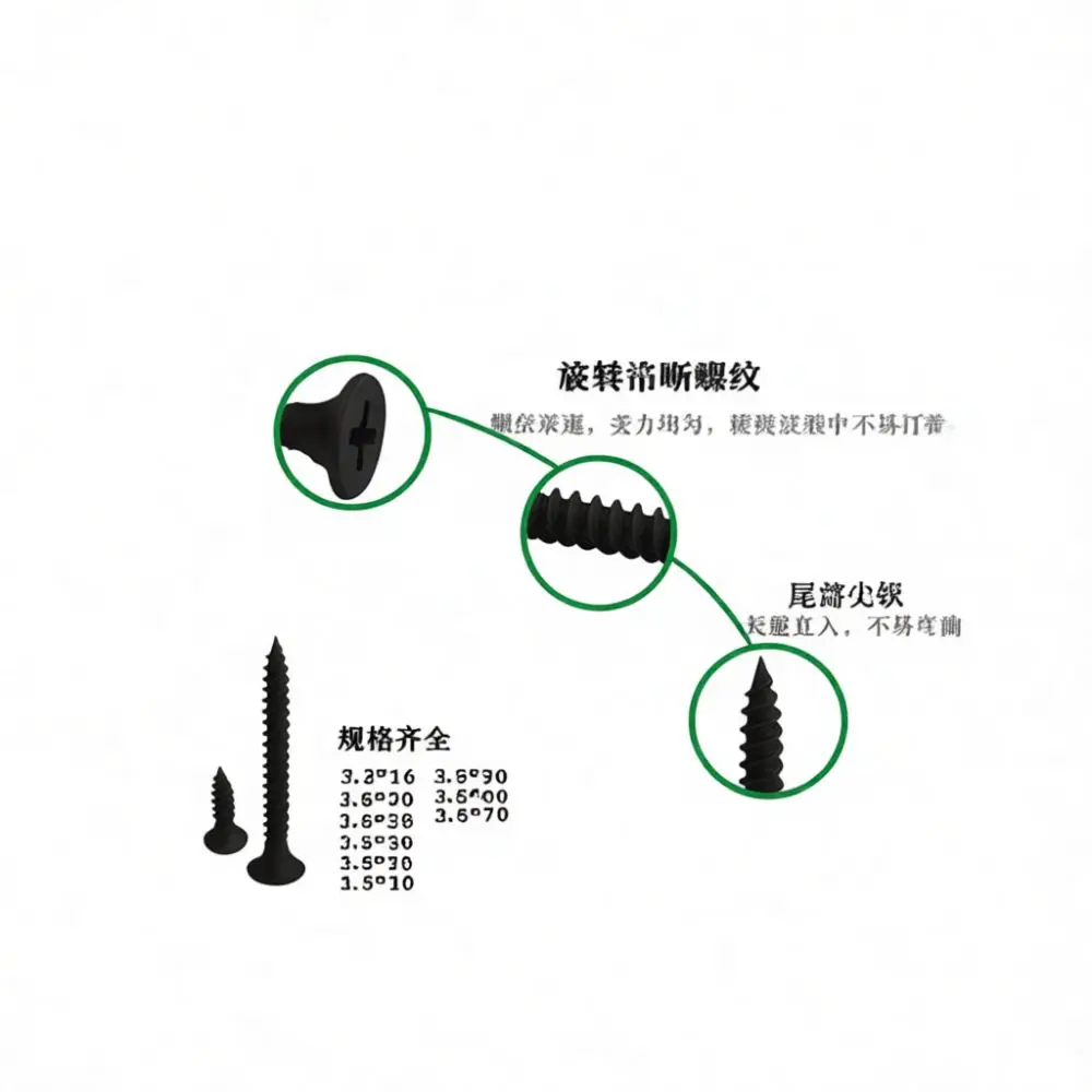 Professional Black Drywall Screws M3 5mm Phillips Head Self Tapping Fasteners For Efficient Gypsum Board Installations DIY
