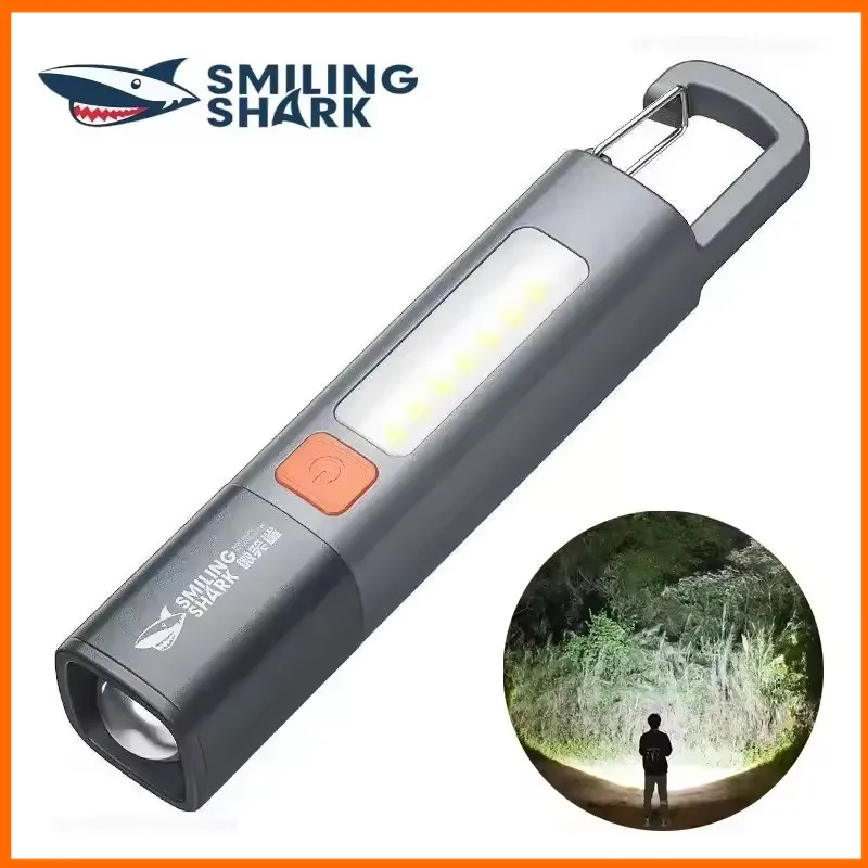 SMILING SHARK Outdoor Flashlight Portable Strong Light Variable Focus with Outdoor Camping Hunting Fishing Walking Lighting Lamp