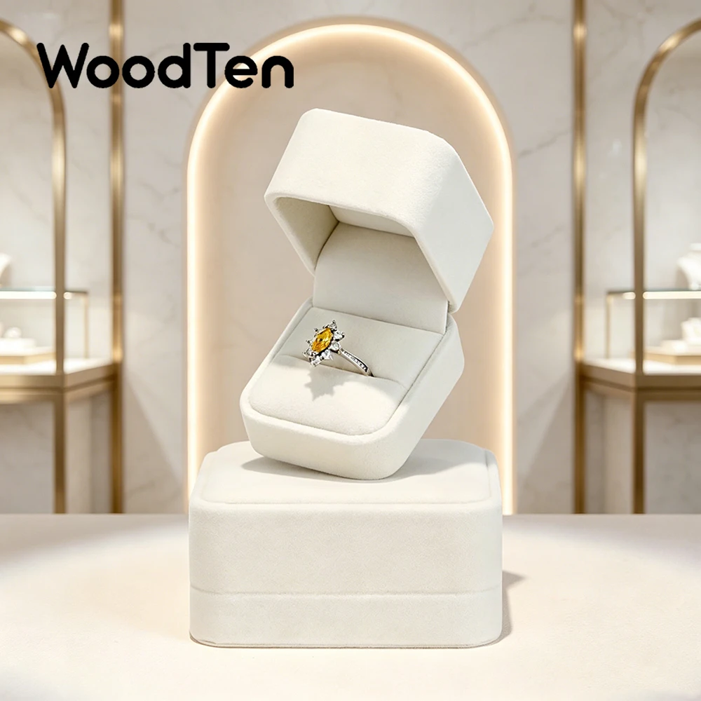 WoodTen Jewelry Box Ring Organizer White Velvet Earring Bracelet Necklace Packing Box Portable Jewelry Proposal Wedding Gift Box