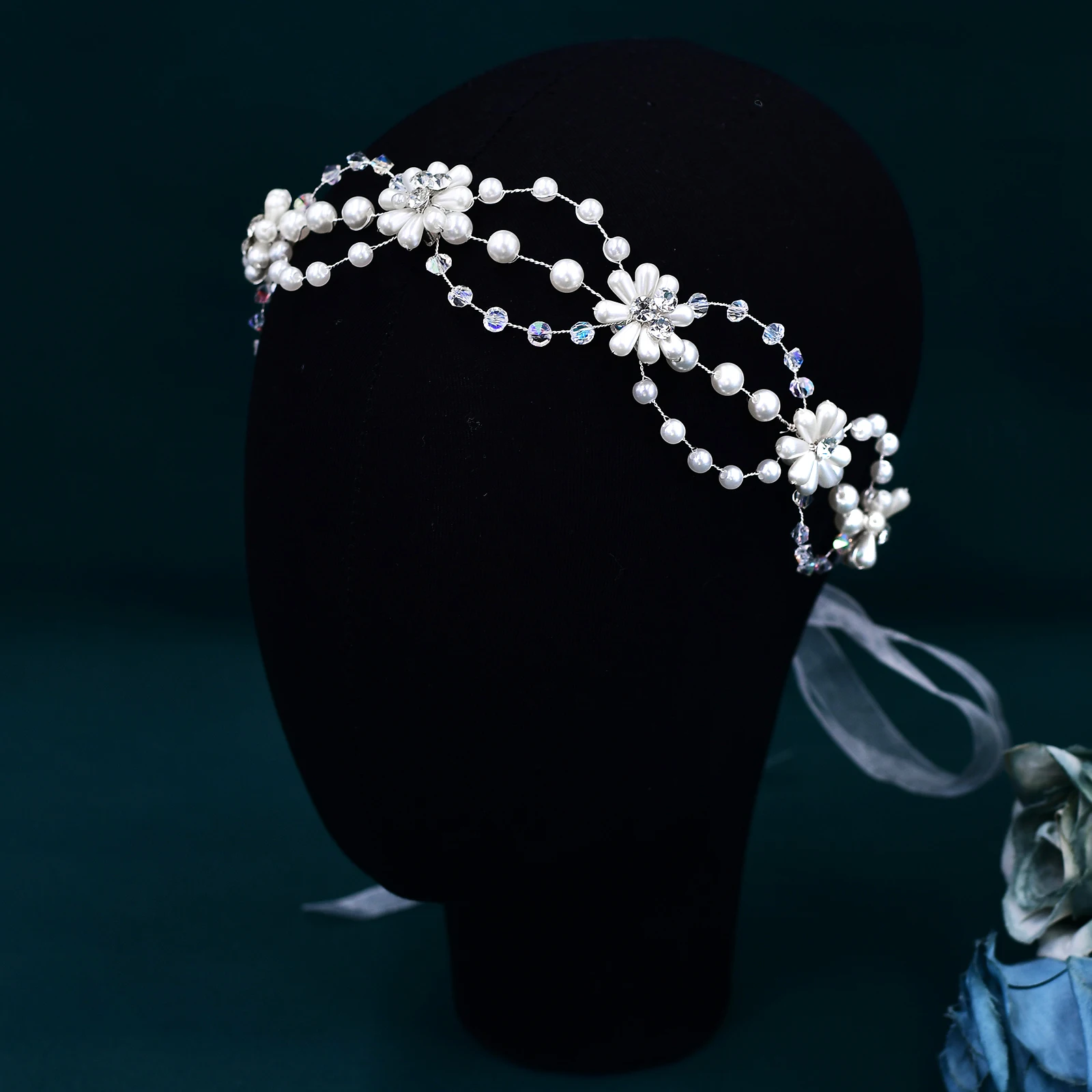 Diadema de boda de cristal para mujer, accesorios nupciales para el cabello, perlas hechas a mano, tocado de flores, diamantes de imitación, decoración del cabello, HP625