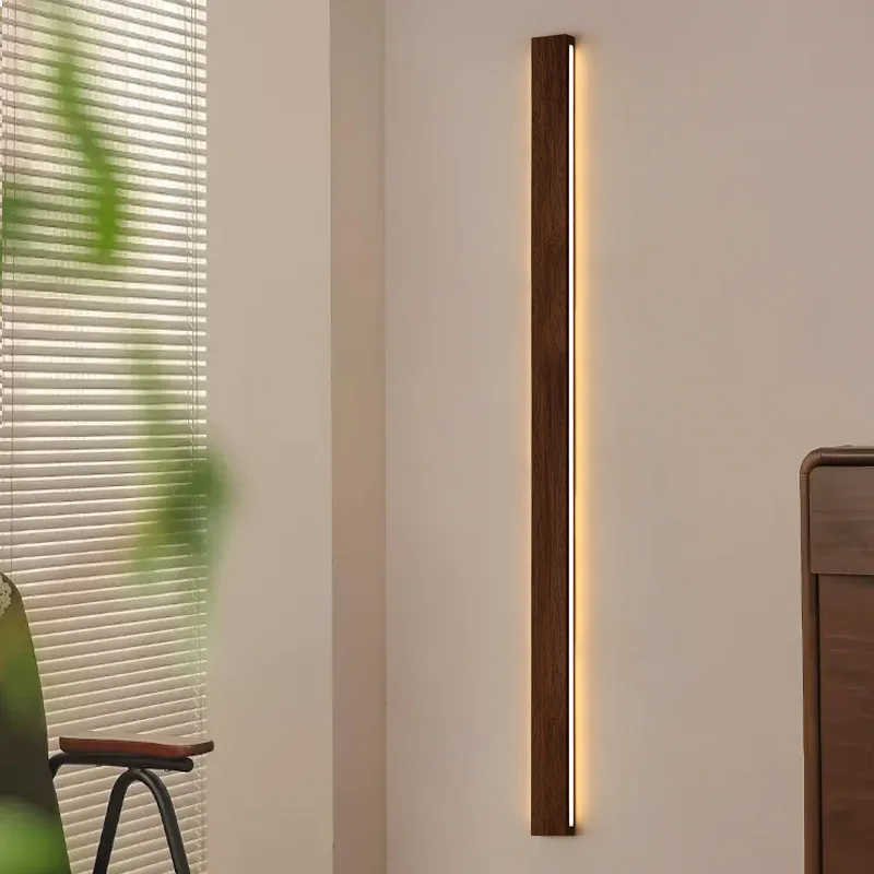 

Nordic Solid Wood LED Wall Lamp Minimalist Long Strip Linear Sconces Light Living Room Background Bedroom Bedside Decor Lighting