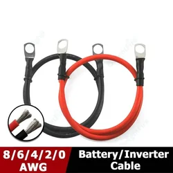 Car Battery Cable Silicone wire With Lug Ring M6 M8 M10 Terminal cable Black Red wire 8AWG 6AWG 4AWG 0AWG For Inverter Battery