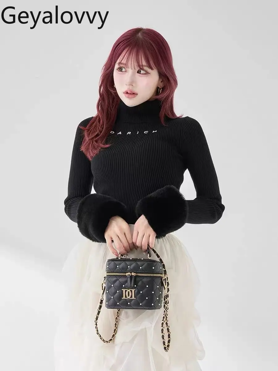 

Осенне-зимний элегантный женский свитер с высоким воротом, облегающий, в рубчик, с отстегивающимся воротником-стойкой