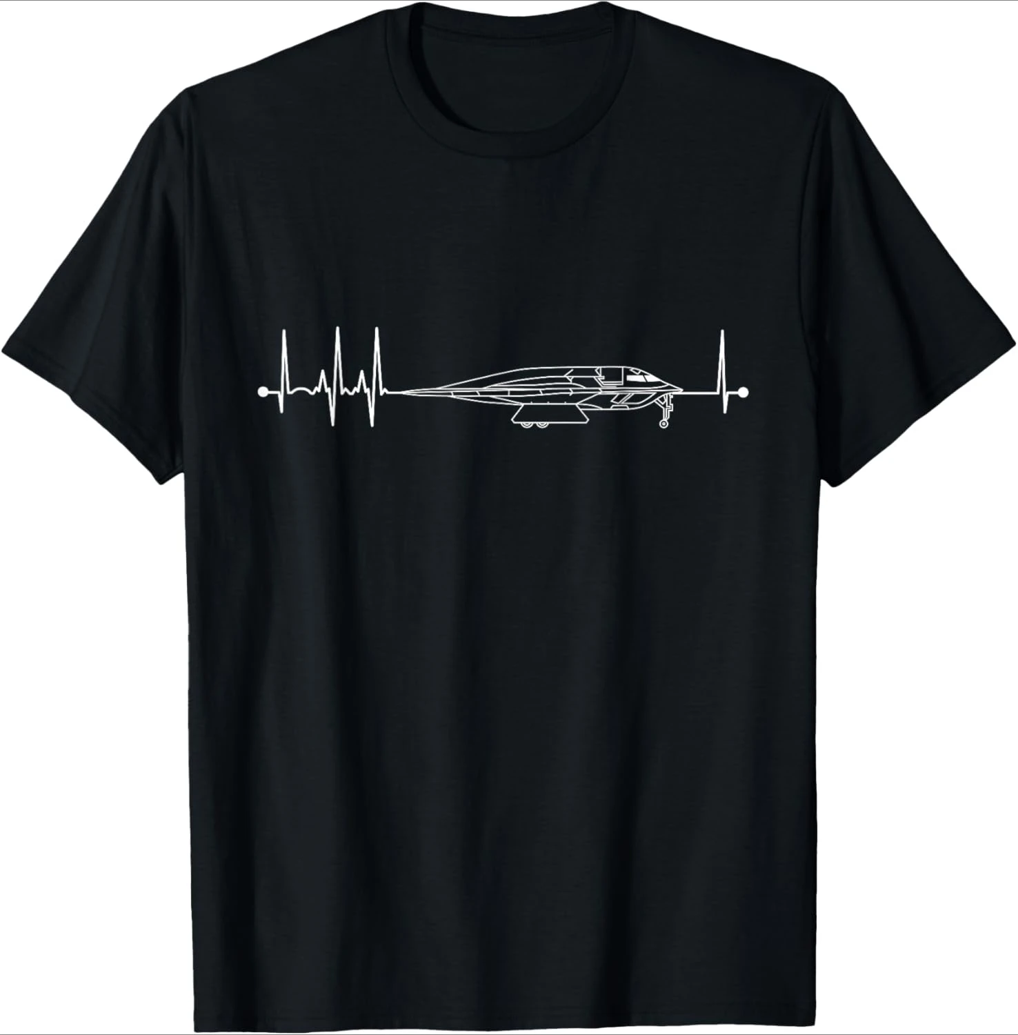 B-2 Schematic Airplane Pulse EKG Pilot B2 Heartbeat Design-100% Cotton O-Neck Short Sleeve Casual Printed T-Shirt.