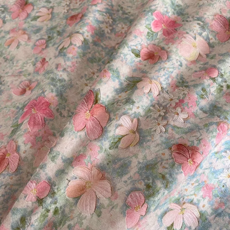 150cm width Oil Painting Pink Floral Cotton 60s Poplin Digital Printing Dress Shirt Fabric