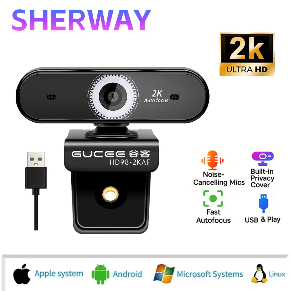 

Веб-камера 2K UHD, 60 кадров в секунду, 10-кратный зум, USB-веб-камера для ПК, автофокус, потоковая передача видеозвонков, конференц-камера, цифровая камера, компьютер