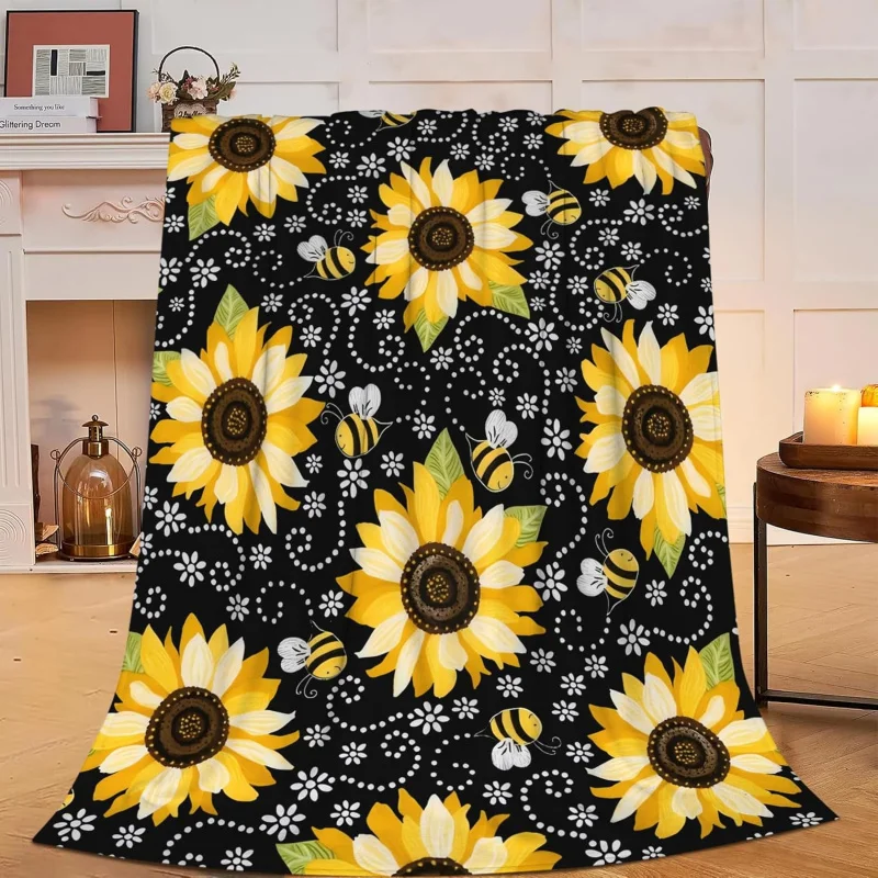 

Sunflower Leisure Fashion Blanket Comfortable Soft Gift Warm Fluffy Bee Flannel 50X 60 Inches