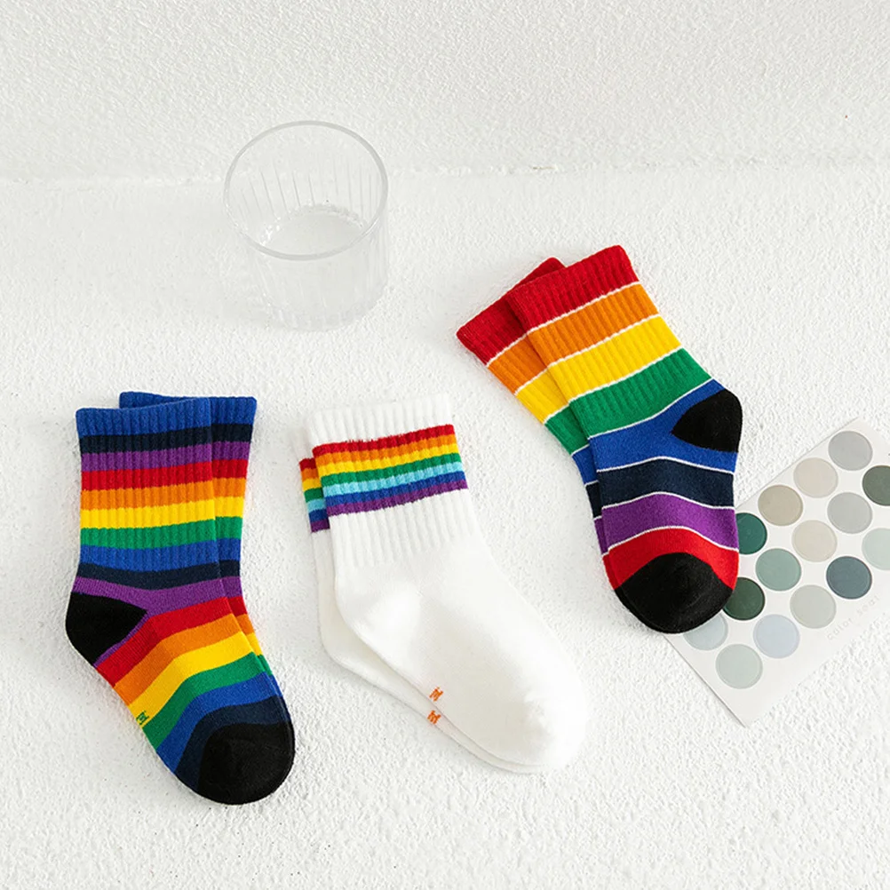 

3 Pairs Middle Socks Stylish Baby Cotton Medium Tube Daily Wear Mid-calf Length Kids Stocking