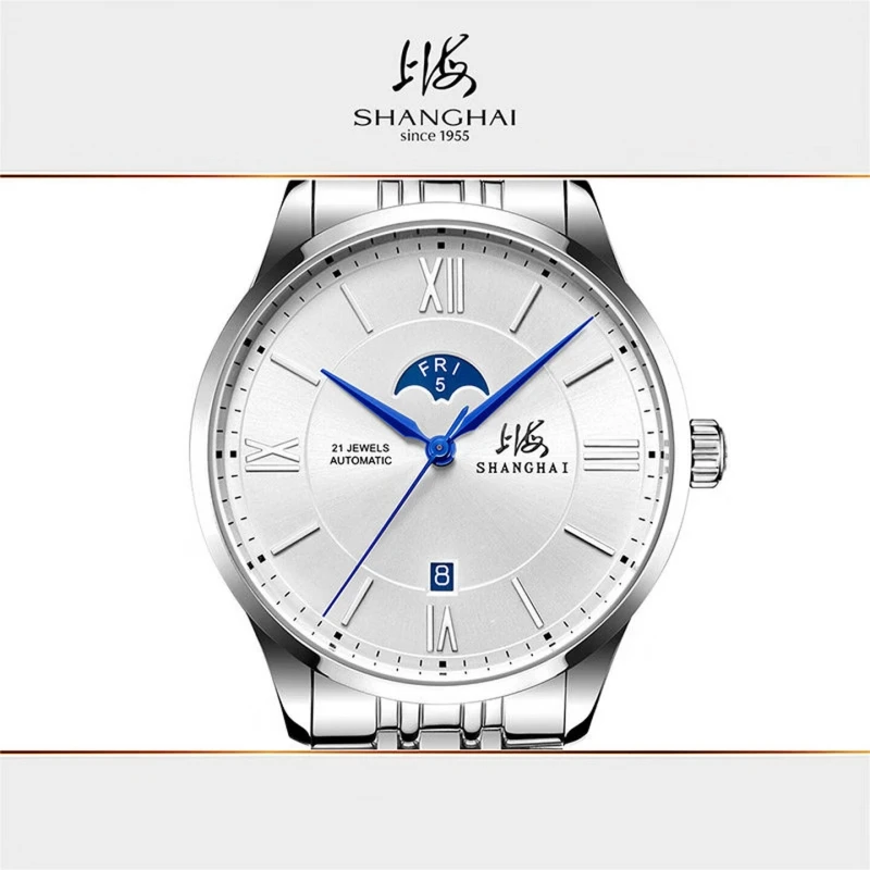 Shanghai Watch Dual Calendar Business Mechanical Watches 41.5mm Automatic Men's Wristwatch 316L Stainless Steel Waterproof S8929