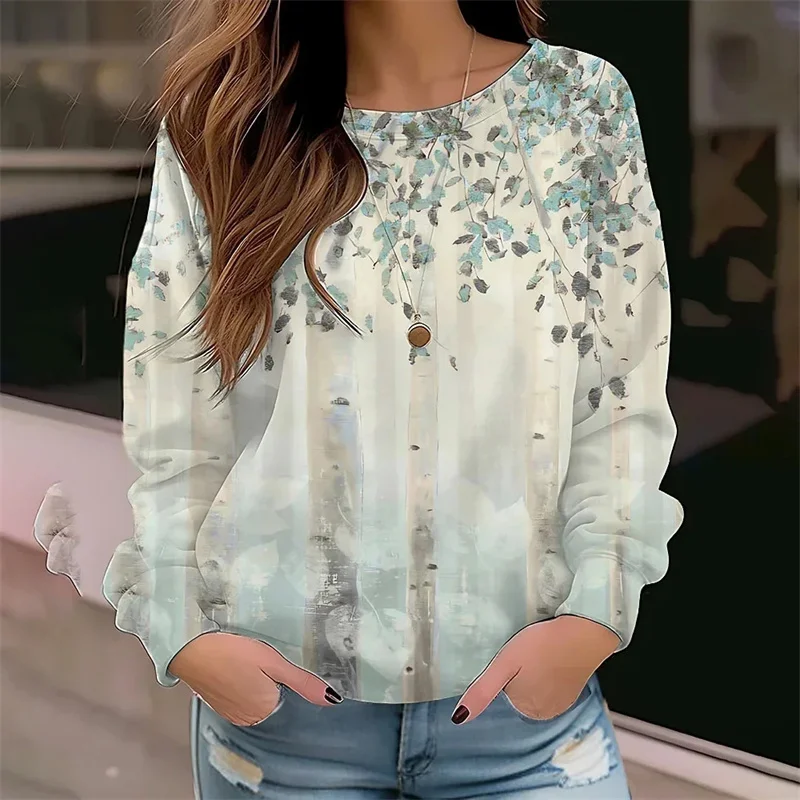 Women\'s Spring Long Sleeve T-shirts 3d Flower Printed Pullover Tops Fashion Casual O Neck Floral Women Clothes Graphic T-shirts