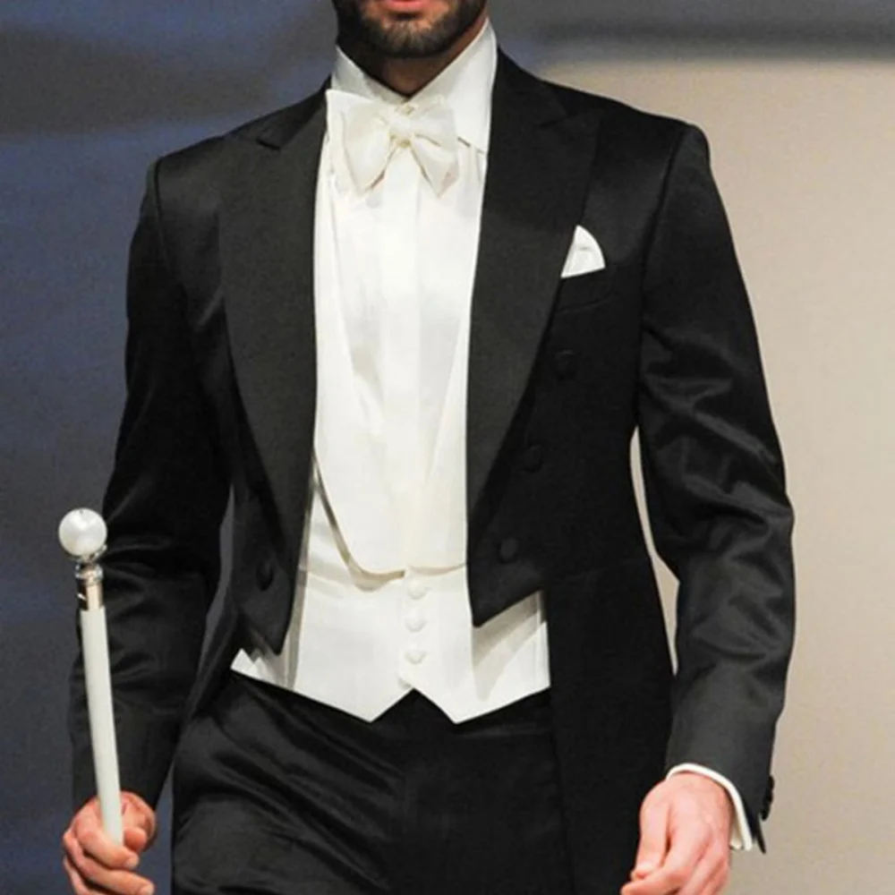 Men's 3-Piece Long-Tail Blazer Tuxedo Smoking Suit For Wedding Party Fashionable Male Jacket Coat Casual Formal Wear