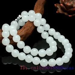 White Jade Beaded Necklace Beads Natural Fashion Gemstone Jewelry Charm Gift Chalcedony Amulet Women