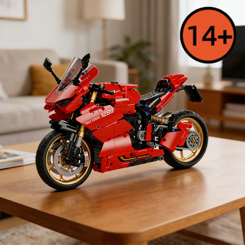 

Static Red Motorcycle DIY Assemble Building Blocks Technic Motorbike Model Home Decoration Children Adult Desk Ornaments Gift