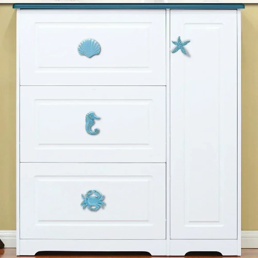1-4pecRetro Ocean Style Cast Iron Handle Mediterranean Children's Room Drawer Handle Starfish Single Hole Nordic Wardrobe Handle