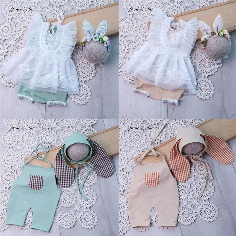 Children Photography Lace Costume Rabbit Year Baby PhotoSet Cute bunny Newborn Full Moon 100 days studio shooting props