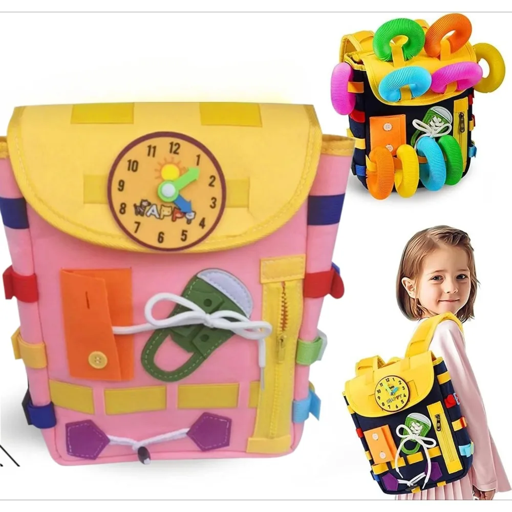 

Toddler Backpack Busy Board Montessori Toys for Kids Educational Activity Sensory Learning Toy Motor Skills Gift for Boys Girls