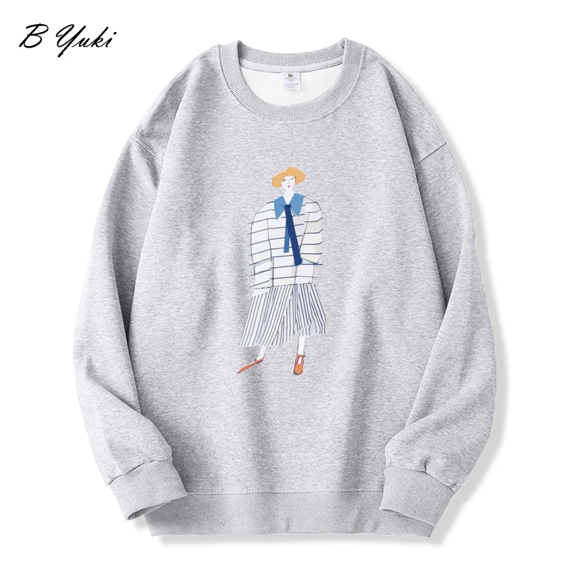 Blessyuki Personality Cartoon Pattern Printed Hoodie Women Autumn Oversized Vintage Basic Pullover Female Harajuku Top 2023 Y2k