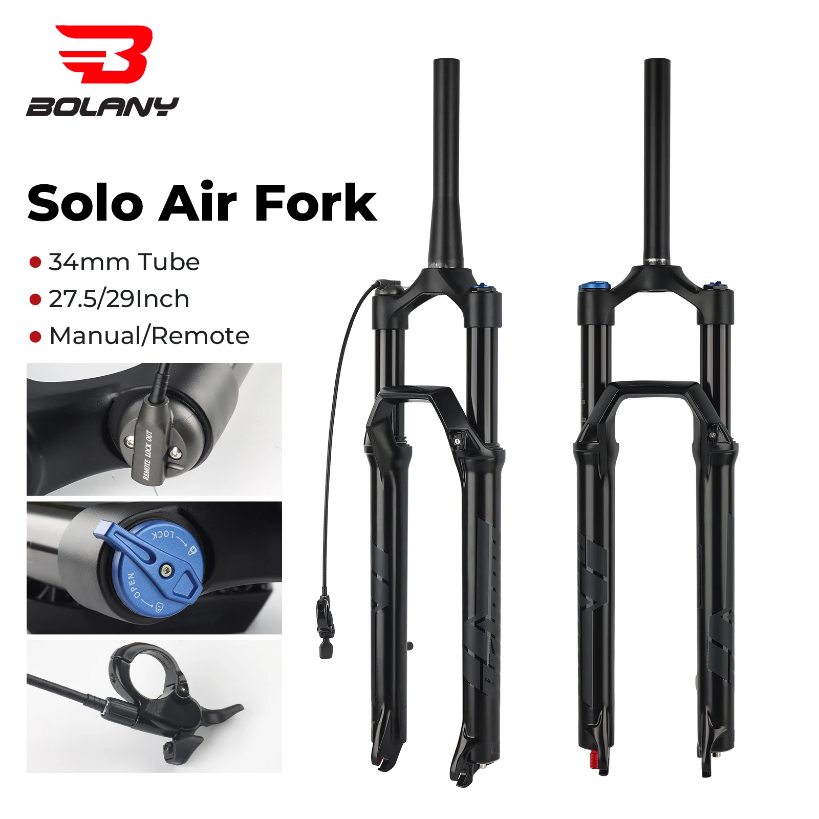 BOLANY 34 Tube Damping MTB Bicycle Front Fork XC Superior Shock Absorption and Stable Control for Mountain QR Bike Solo Air Fork