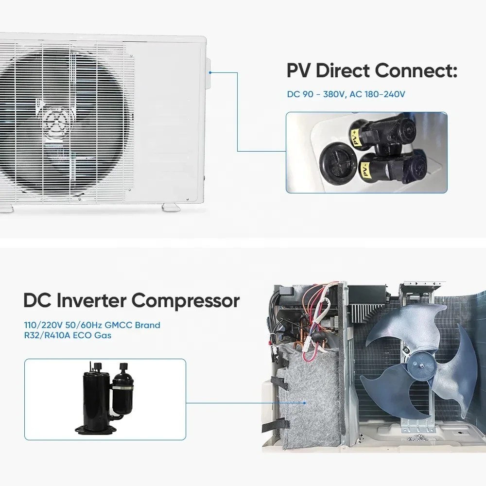 Sunpal 2 Ton 24000Btu Dc Inverter Hybrid Solar Powered Ac Air Conditioner Mini Split Unit For Home Use