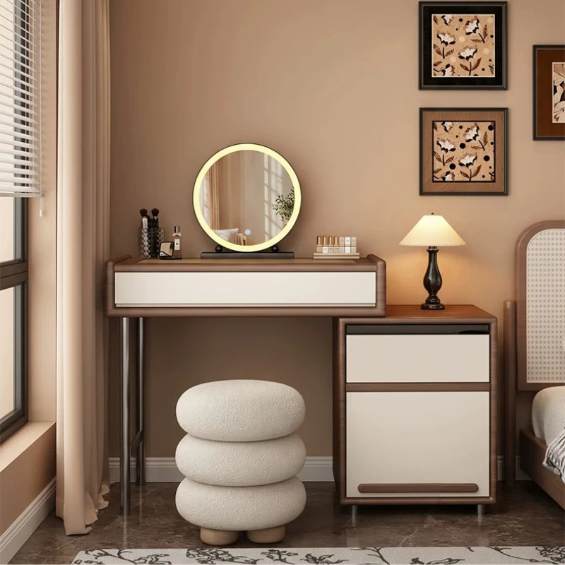 Medieval Small Apartment Solid Wood Dresser Retractable Chest Integrated Bedroom High-end Makeup Table Bedside Table Furniture