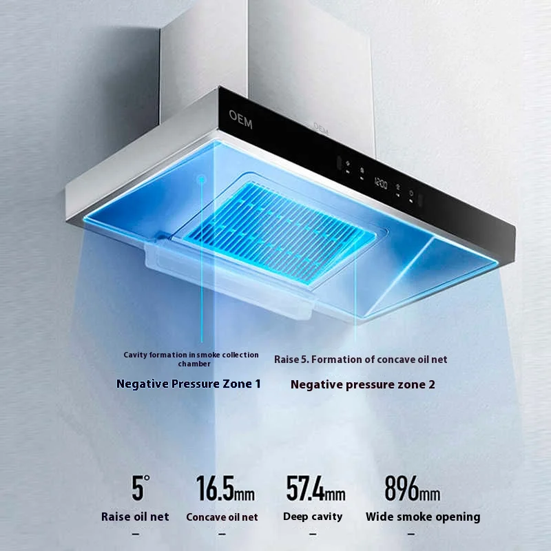 Professional Smart Range Hood Modern 7-Shaped Stainless Steel Kitchen Chimney Exhaust Luxury OEM Home Appliance for Hotels