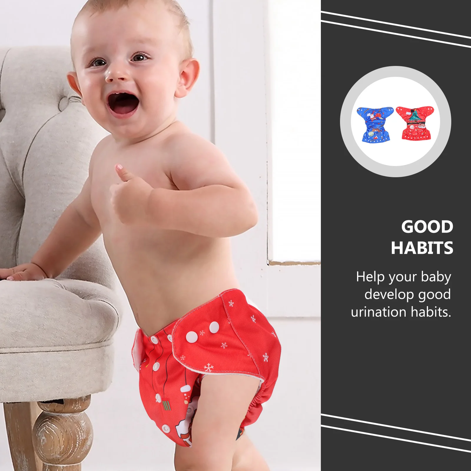 2 قطعة حفاضات عيد الميلاد القماش الطفل سروال التدريب قابل للغسل وقابلة لإعادة الاستخدام مانعة للتسرب تنفس قعادة تعلم الرضع الملابس الداخلية #5