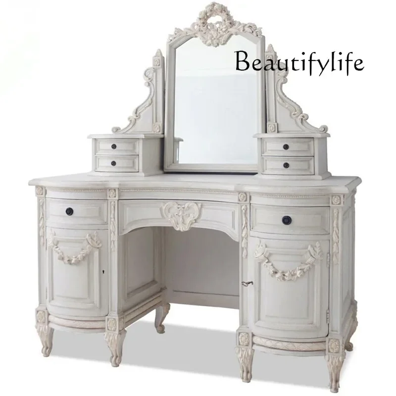 

I French Solid Wood Carving Flower Dresser American Dressing Table Bedroom Solid Wood Furniture Customization