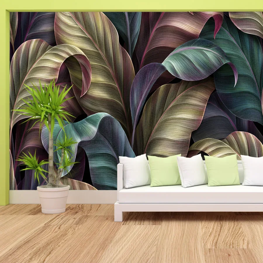 Custom Self Adhesive Accept Wallpapers for Living Room Contact Wall Covering Papers Home Decor TV Background Banana Leaf Murals