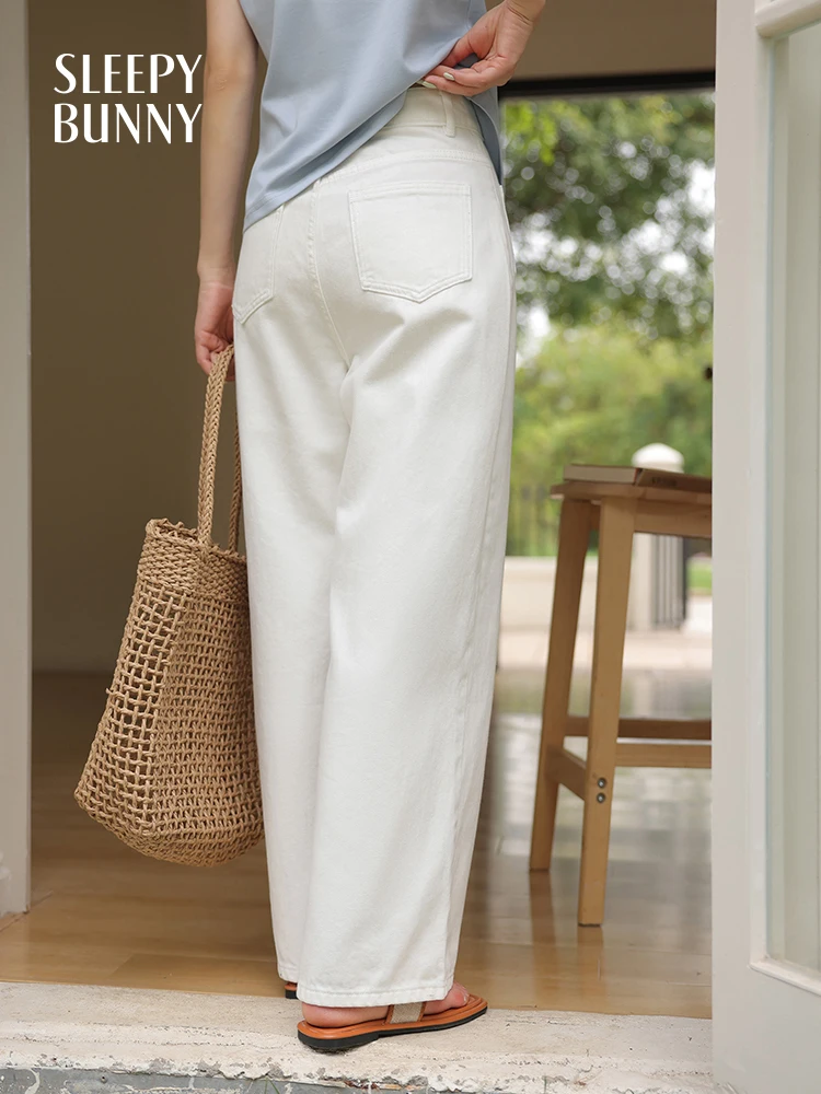 High-Waisted Casual Denim Pants for Women Summer Loose Fit Straight-Leg Jeans Trendy & Slimming Comfortable Full-Length Trousers