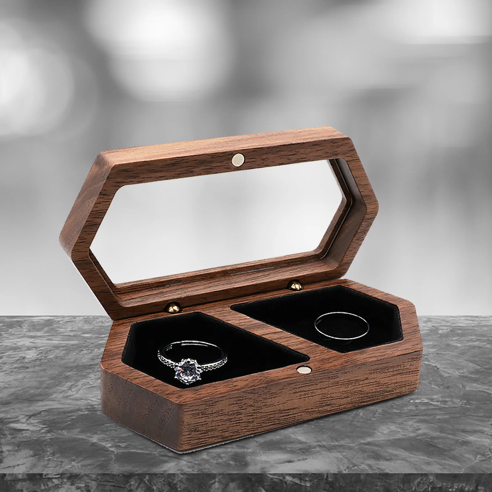 

Ring Box Wooden Jewelry Display Holder Sturdy Natural Texture Waterproof Surface Wedding Ring Case for Rings Earrings Storage