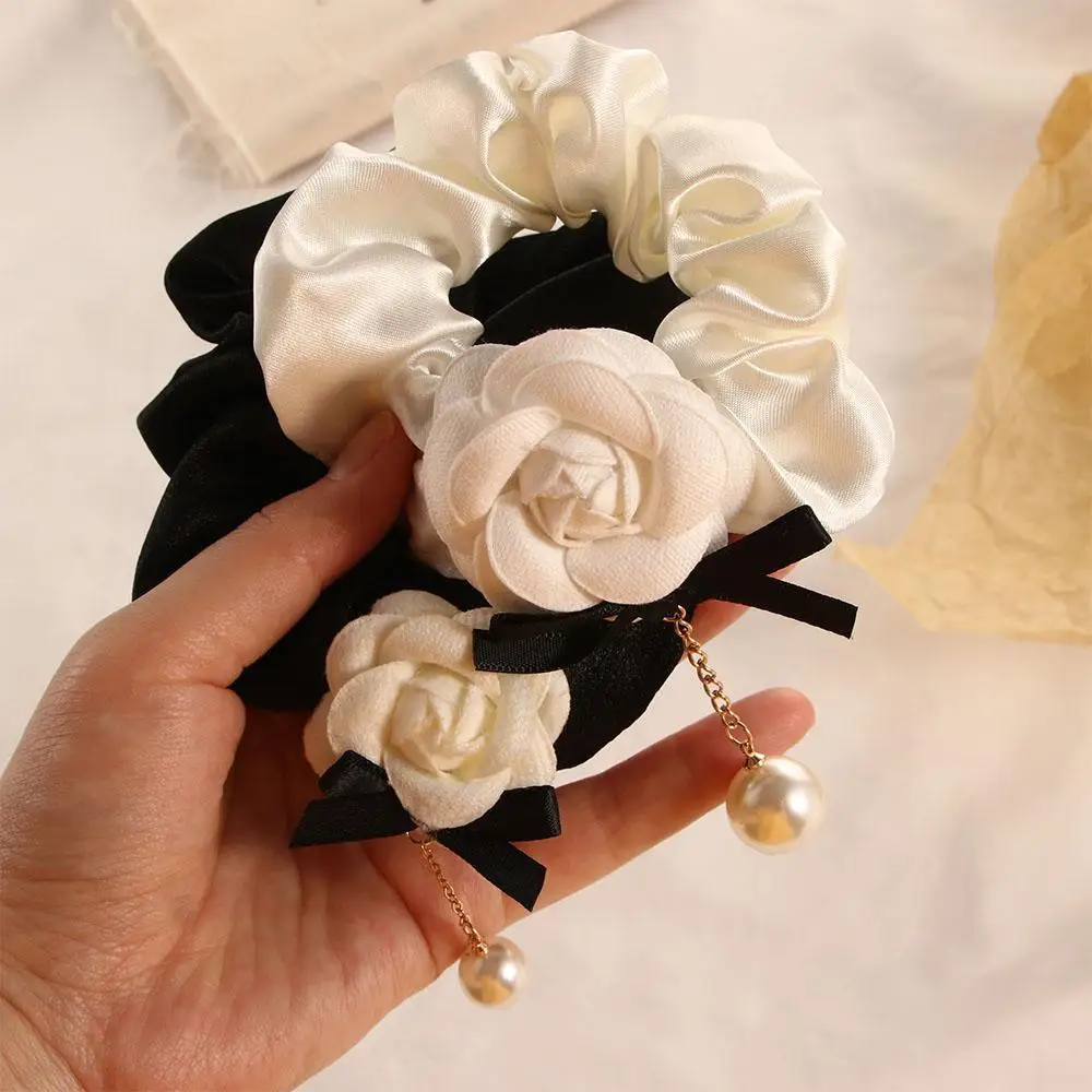 

Elegant Hair Accessories Headwear Cloth Pearl Girls Elastic Hair Rope Camellia Scrunchies Hair Circle Hair Bands