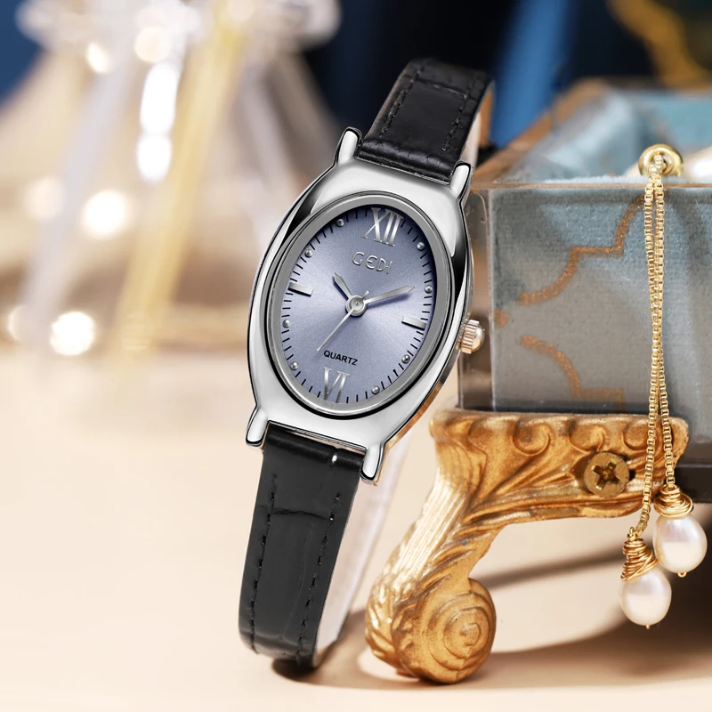 High-value genuine leather women's watch exquisite oval high-end quartz watch ladies waterproof watch