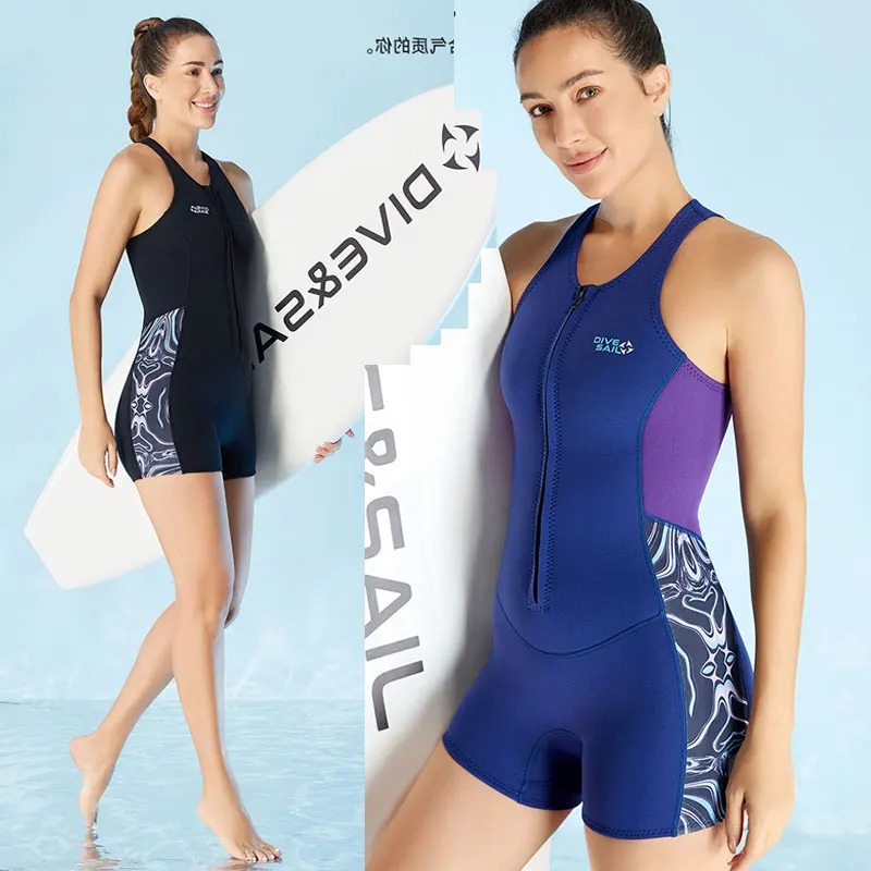 Nieuw Dameszwempak Anti Uv Eendelig Zwemkleding Duikpak Rash Guard Mouwloze Rits Snorkelen Zwemkleding Neopreen