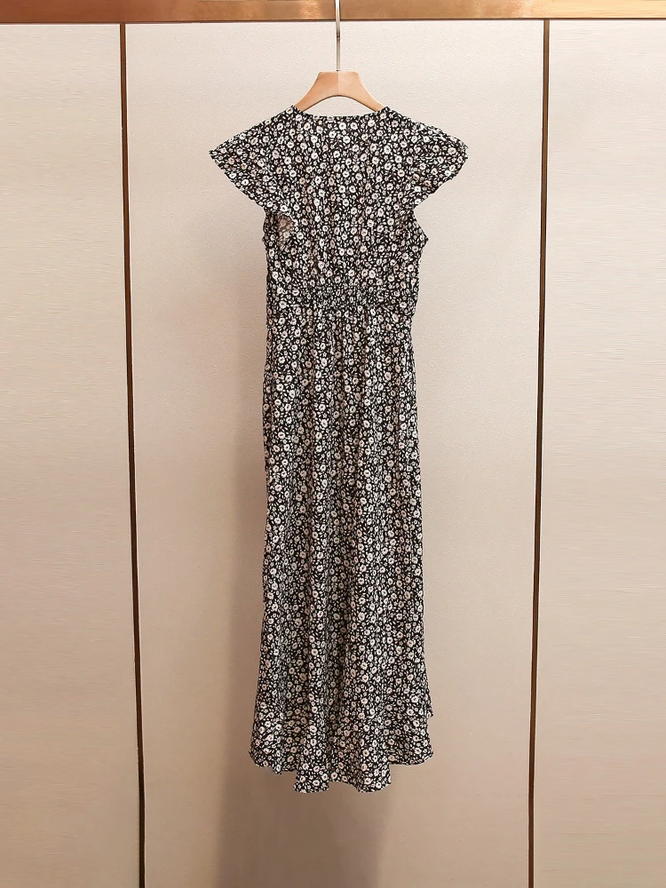 High End Women's Summer New Style Vacation Style Sweet Floral Ruffle Edge Fashionable Flying Sleeve Dress