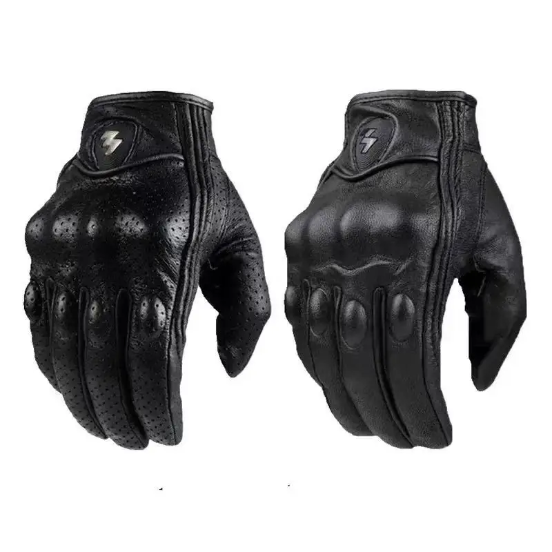 2025 Summer New Vintage Leather Motorcycle Gloves Men Black Wear-resistant Guantes Touchscreen Anti-slip Retro Motobiker Luvas