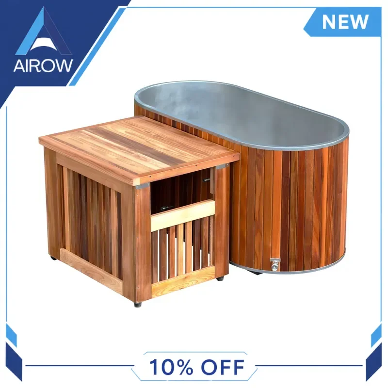 for Cedar Wood Cold Plunge Tub Oval Stainless Steel Ice Bath with Storage Cabinet Post Workout Muscle Recovery Home Gym Spa